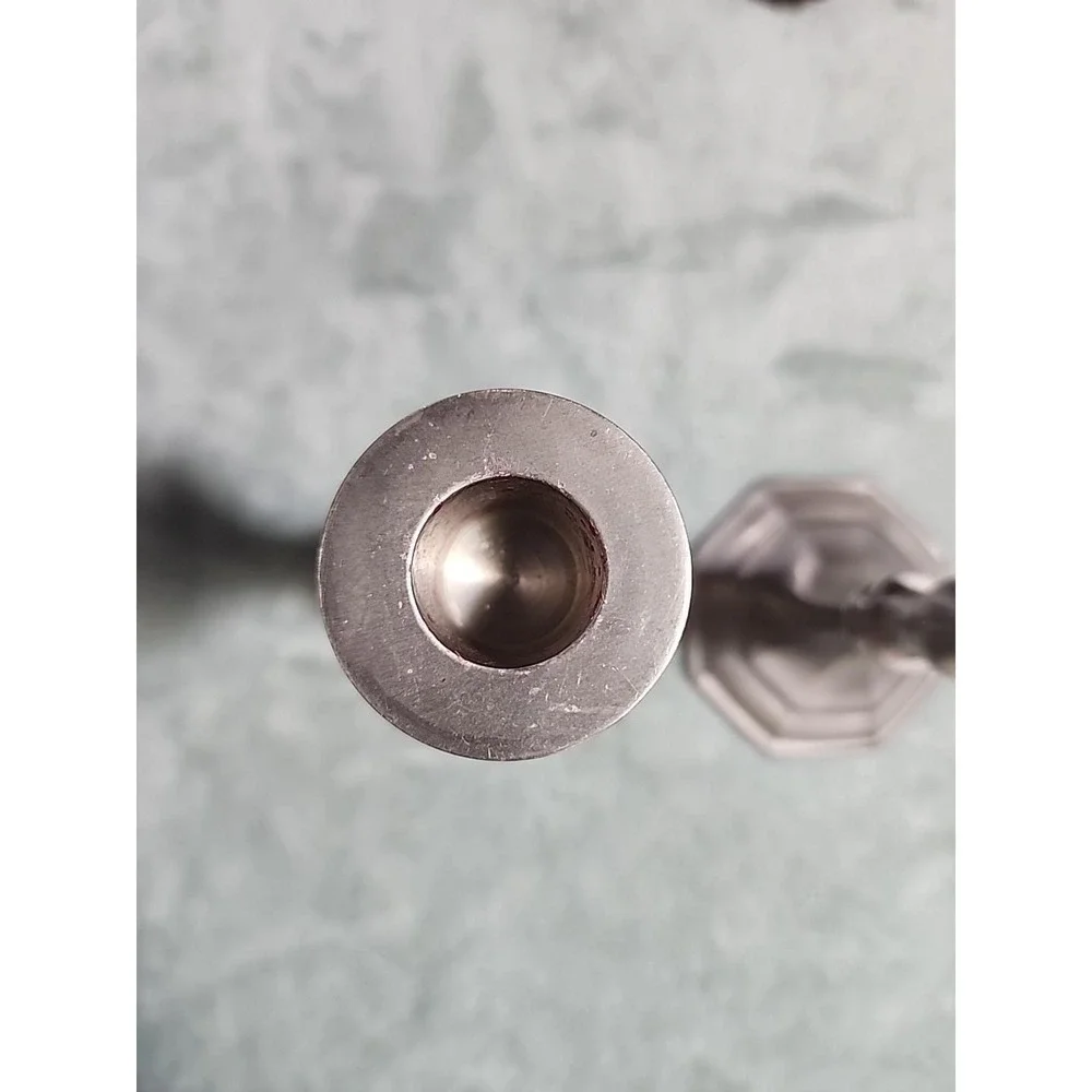 Pewter Weighted candlesticks made in India Felt Bottom Mismatched Set W Candles